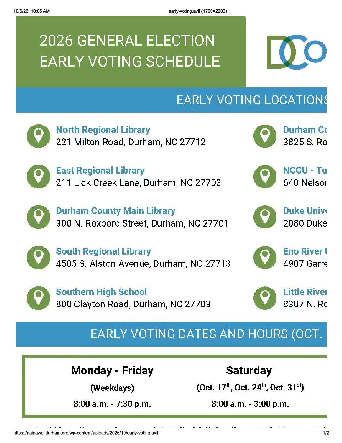 Early Voting Schedule and Locations